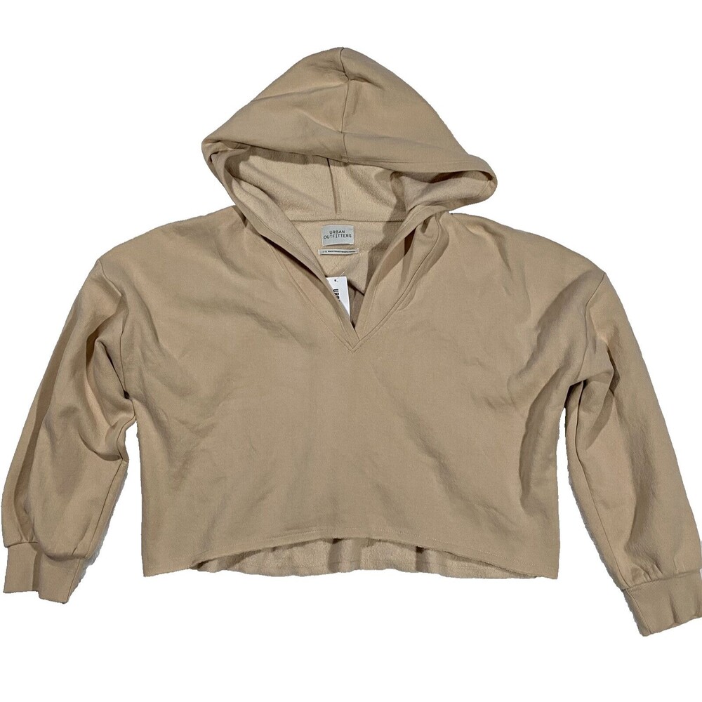 Urban Outfitters Cropped Hoodie Beige Neutral Fleece Lined Women's Sz Large NWT